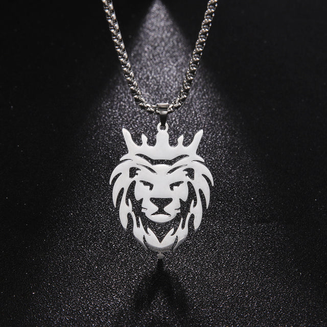 Men's Gold Lion Head Pendant Necklace, Punk Style