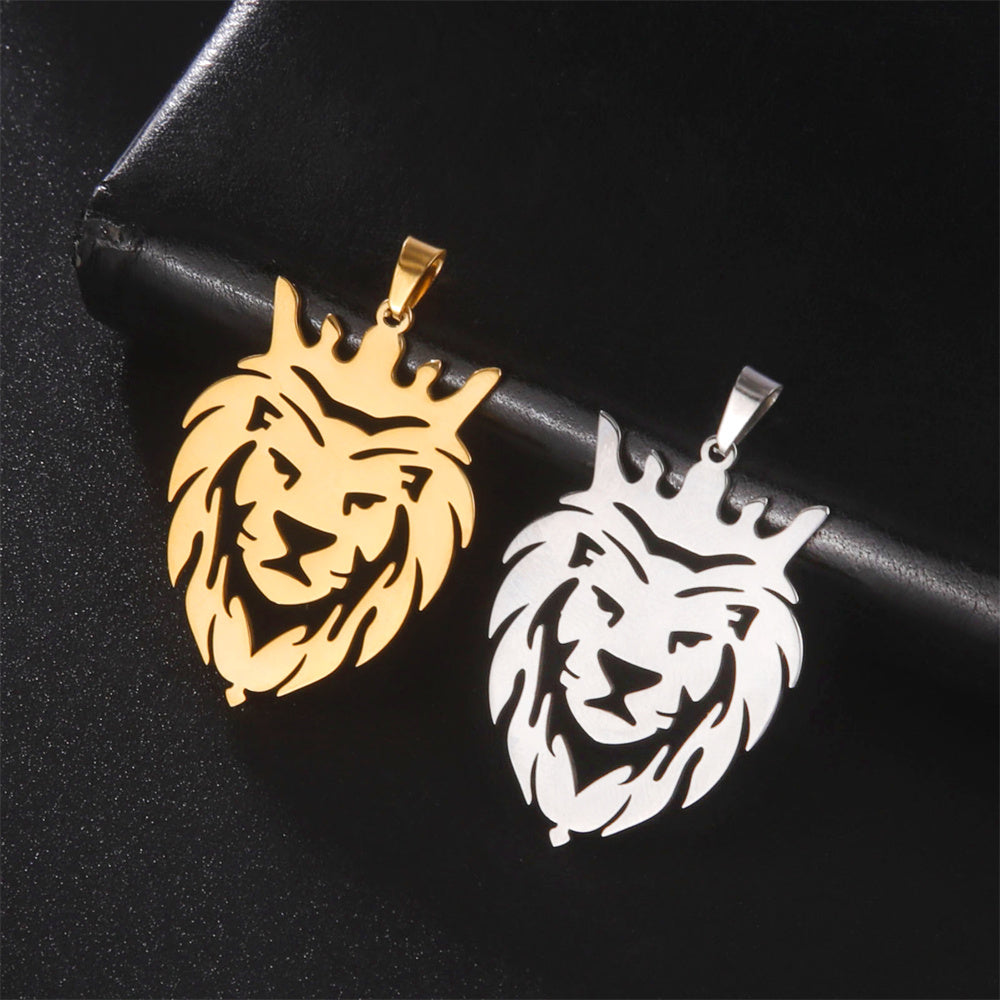 Men's Gold Lion Head Pendant Necklace, Punk Style